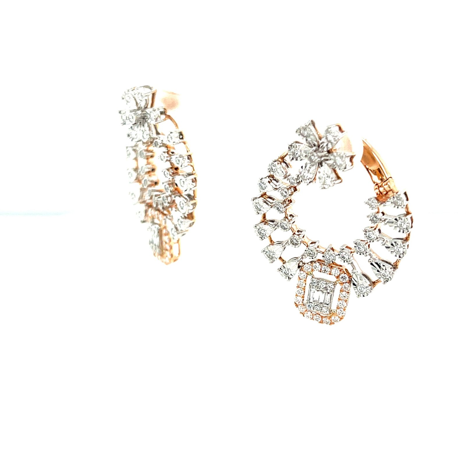 Radiant Diamond Hoop Earrings with Floral Motif